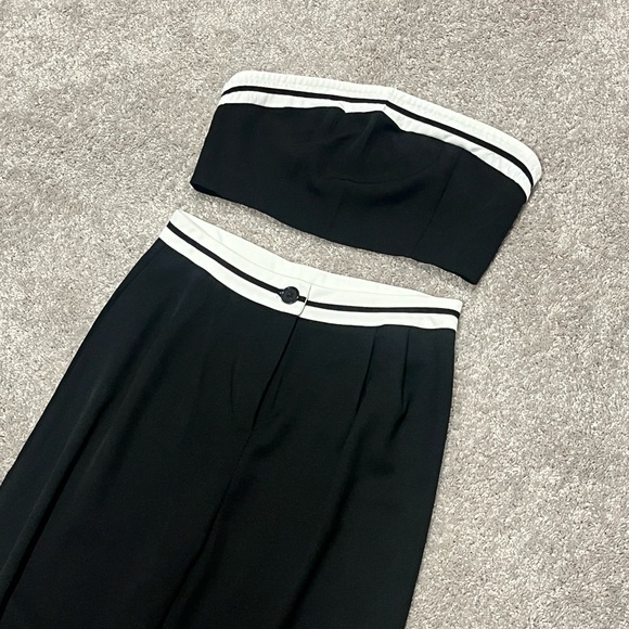Contrast Trim Tube Top & Wide Leg Pants Set Black and White New Size Small - Picture 4 of 6